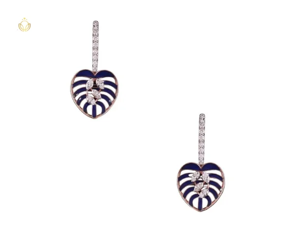 Blue Heart Shape Rose Gold Diamond Earrings