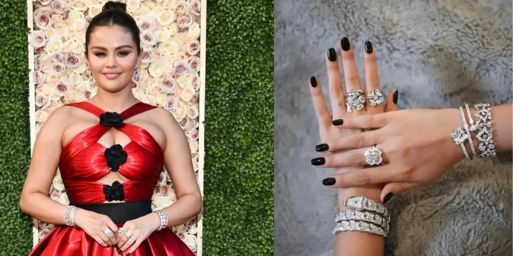 Selena Gomez Diamond Jewelry at the Golden Globe Awards 2024